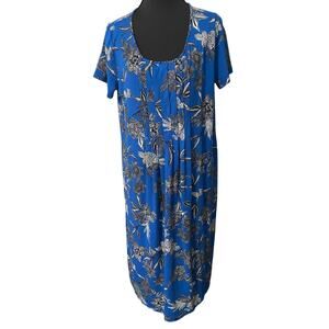J. Jill Wearever Collection Blue Floral Midi Dress Women’s Small‎ Short Sleeve